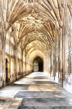 Colorful Painting Of Gloucester Cathedral Interior