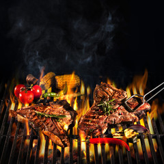 Poster - Beef T-bone steaks on the grill