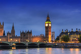 Fototapeta Londyn - Big Ben and House of Parliament, London, UK, in the dusk evening