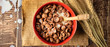 cereal choco milk woodbowl for breakfast