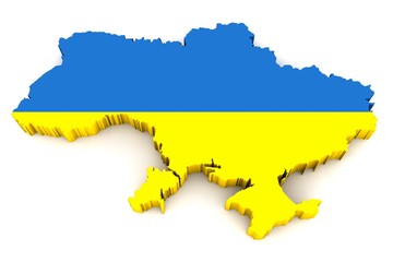 Wall Mural - Country shape of ukraine - 3D render of country borders filled with colors of ukraine flag isolated on white background