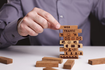  The concept of technology, the Internet and the network. Businessman shows a working model of business: Web traffic