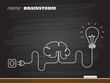 Chalk hand drawing with light bulb and brain. Vector illustration.