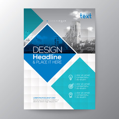 Wall Mural - Blue and teal diamond shape graphic background for Brochure annual report cover Flyer Poster design Layout template