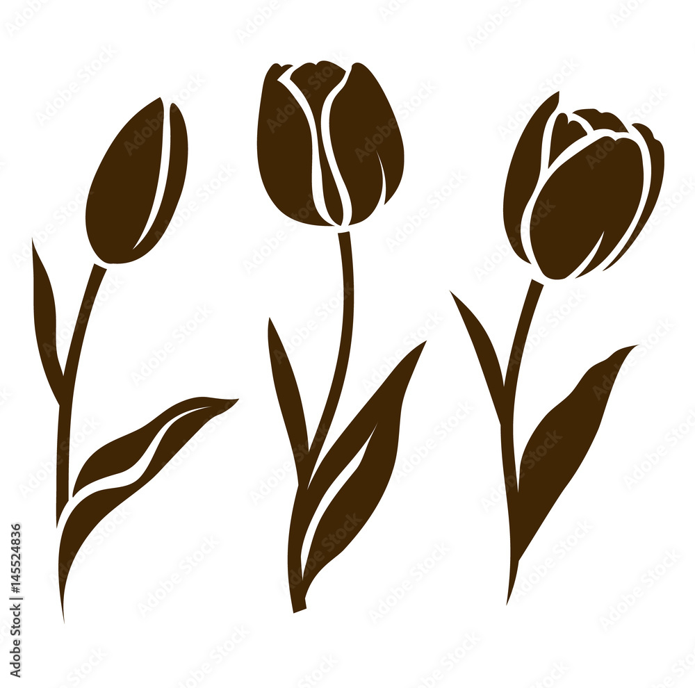 Set of tulip silhouette. Vector illustration. Collection of decorative flowers - obrazy, fototapety, plakaty 