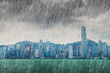 Victoria harbour with falling rain, Hong Kong
