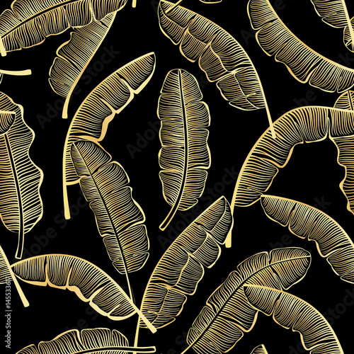 Stoffe zum Nähen golden banana leaves seamless pattern
