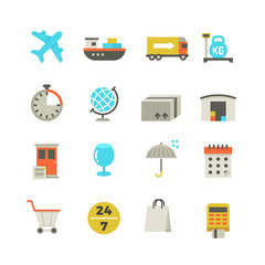 Poster - Import and export delivery logistics, aircraft shipping, loading vector flat icons