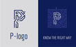 Creative logo for corporate identity of company: letter P. The logo symbolizes labyrinth, choice of right path, solutions. Suitable for consulting, financial, construction, road companies, quests.