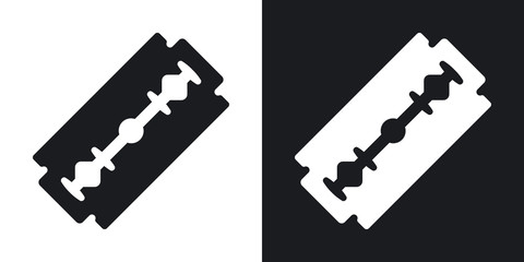 Vector razor blade icon. Two-tone version on black and white background