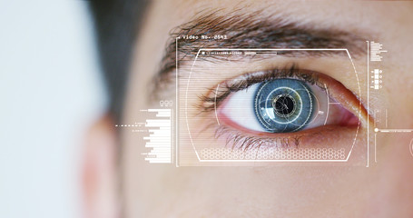 human being futuristic vision, vision and control and protection of persons, control and security in the accesses.Concept of: dna system, scientific technology and science.