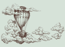 Hot Air Balloon Up In The Sky, Retro Poster