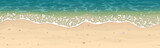 Fototapeta Kamienie - Бесшовный векторный рисунок морского песчаного пляжа с ракушками, камешками и пеной на волнах