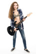 © Jultud - Young guitarist girl posing on white background;