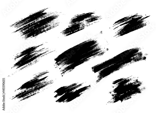 Fotomural Set of black paint, ink brush strokes, lines.