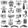 Set of Scuba diving club and diving school design.