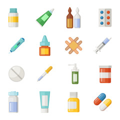 Canvas Print - Vector icons set of medications. Drugs and pills isolate on white background