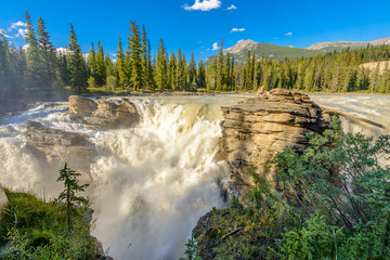 Gorgeous Waterfall at Athabaska River in Alberta, Canada.