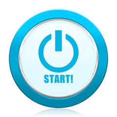 Aufkleber - Start blue vector icon on white background.