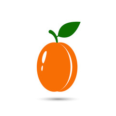 Wall Mural - Apricot with leave icon, vector isolated illustration.