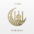 Ramadan greeting card with arabic calligraphy Ramadan Kareem. Islamic background half a month with mosques.
