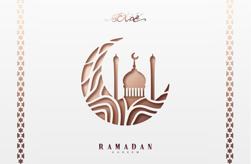 Wall Mural - Ramadan greeting card with arabic calligraphy Ramadan Kareem. Islamic background half a month with mosques.