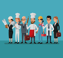 Group People Various Professions Labor Day Vector Illustration