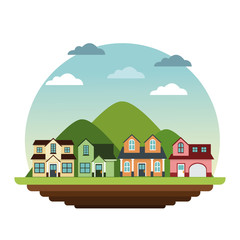 Canvas Print - suburban houses neighborhood mountain landscape design vector illustration