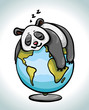 Cartoon panda sleeping on the globe.