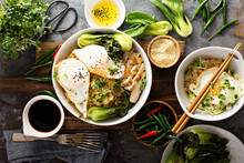 Asian Food Concept With Fried Rice, Baby Bok Choy