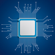 Futuristic Processor Circuit Board Blue Background