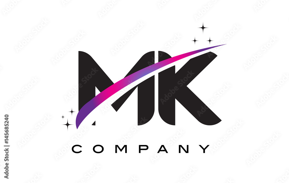 MK M K Black Letter Logo Design with Purple Magenta Swoosh Stock Vector ...