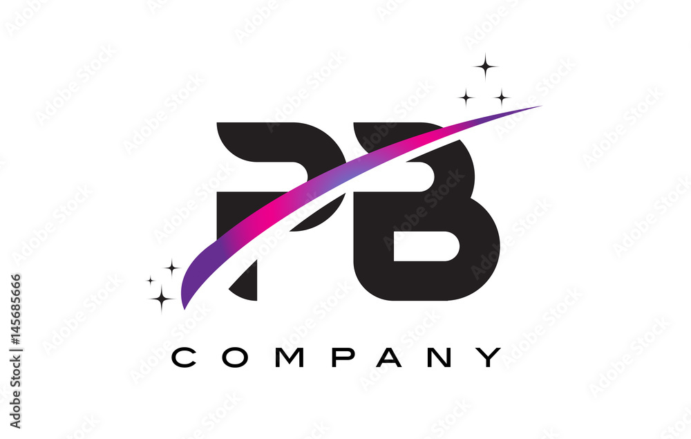 PB P B Black Letter Logo Design with Purple Magenta Swoosh Stock Vector ...