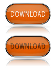 Download buttons with metal frame. Orange oval icons.