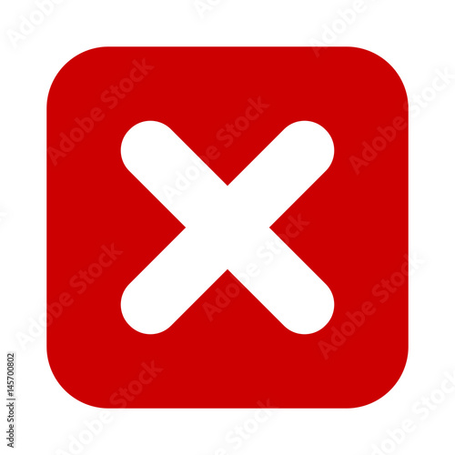 Flat square X mark red icon, button. Cross symbol isolated on white