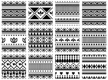 Set Of Seamless Vector Geometric Black And White Patterns With Ornamental Elements,endless Background With Ethnic Motifs. Graphic Vector Illustration. Series- Sets Of Vector Seamless Patterns.
