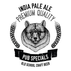 hand drawn beer emblem with american black bear template for badge, logo, menu cover, patch