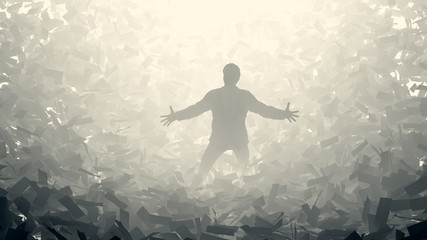 Wall Mural - businessman in a paper storm