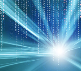 Concept computer data travel at light speed. Motion blur visualizes the speed and dynamics.