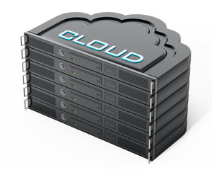 Wall Mural - Cloud shaped network server rack stack. 3D illustration