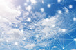 Wireless communication network, IoT Internet of Things and ICT Information Communication Technology concept. Blue sky with cloud in sunny day. Connection background.