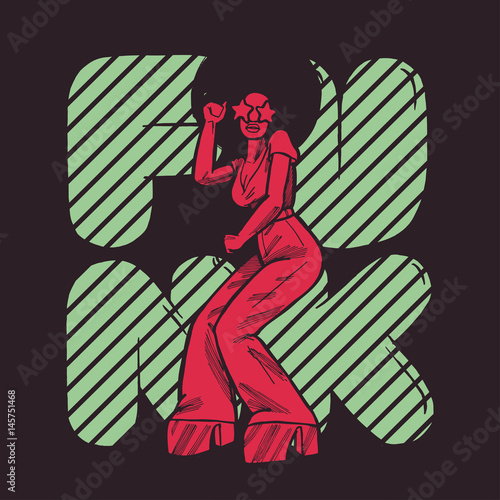 Dekoracja na wymiar  funk-girl-tanczaca-plakat-w-klasycznych-czerwonych-i-zielonych-kolorach