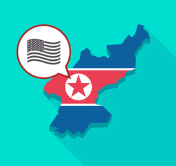 Sticker - North Korea map with  the Unites States of America waving flag