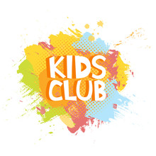 Kids Club Fun Letters In Abstract Colorful Paint Brush Grunge Background. Vector Logo Illustration Template