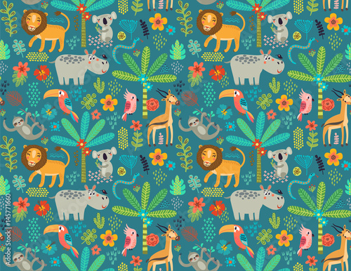 Seamless pattern with jungle animals Obraz na płótnie