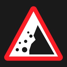 Falling Rocks Sign Flat Icon, Traffic And Road Sign, Vector Graphics, A Solid Pattern On A Black Background, Eps 10