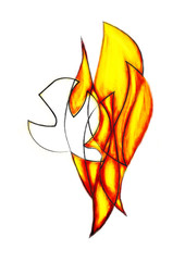 Wall Mural - Holy Spirit, Pentecost symbol with a dove, flames or fire. Abstract modern religious digital illustration made without reference image.