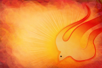 Wall Mural - Holy Spirit, Pentecost or Confirmation symbol with a dove, and bursting rays of flames or fire. Abstract modern religious digital illustration background