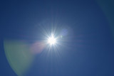 Fototapeta Zwierzęta - 青空と太陽とフレア（未来、紫外線・日焼けなどのイメージ）文字入れスペース