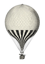 Retro Transportation And Travel Engraving / Drawing: Vintage Hot Air Balloon - Vector Design Element